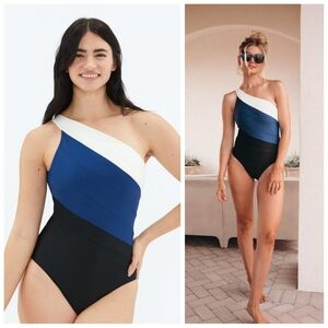 Summersalt One-Shoulder Swimsuit - Navy, White, Black
